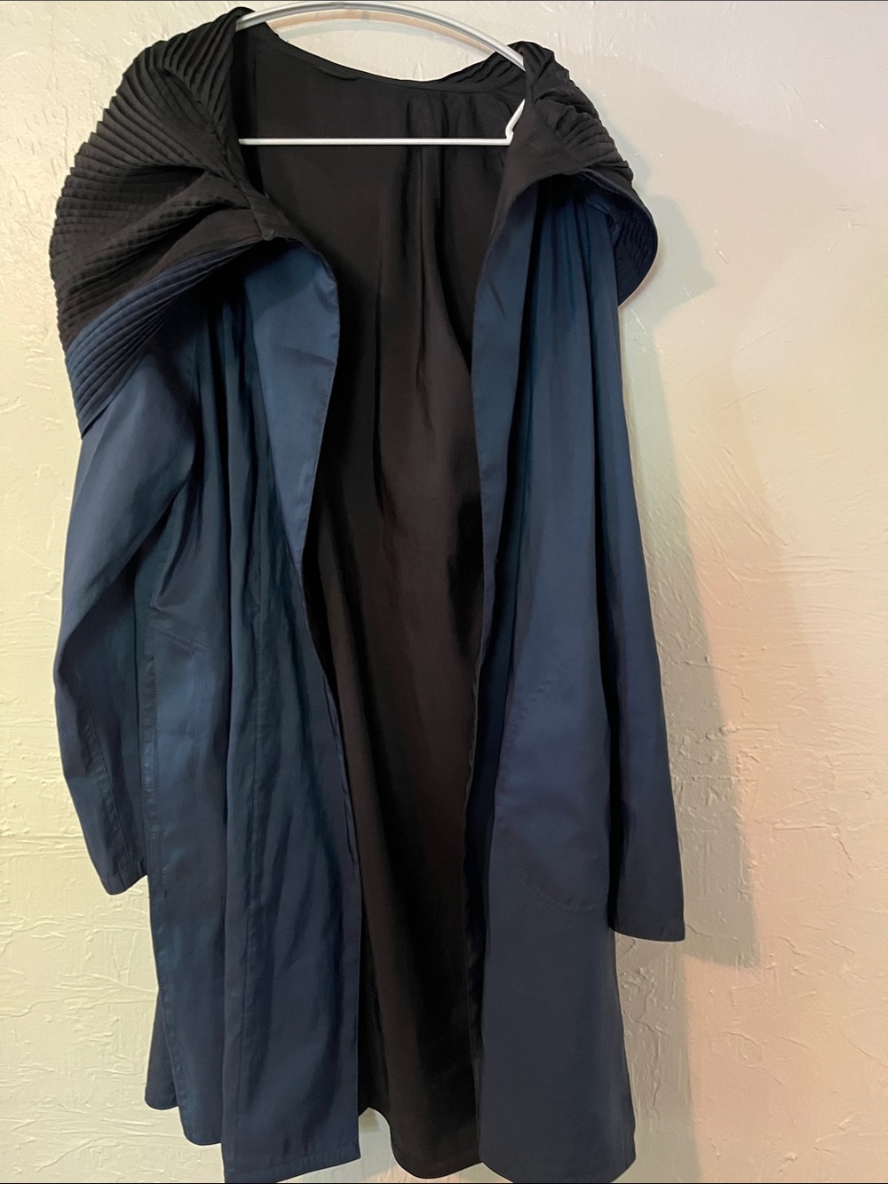 Mycra Pac Navy Trench Coat with Black Hooded Collar